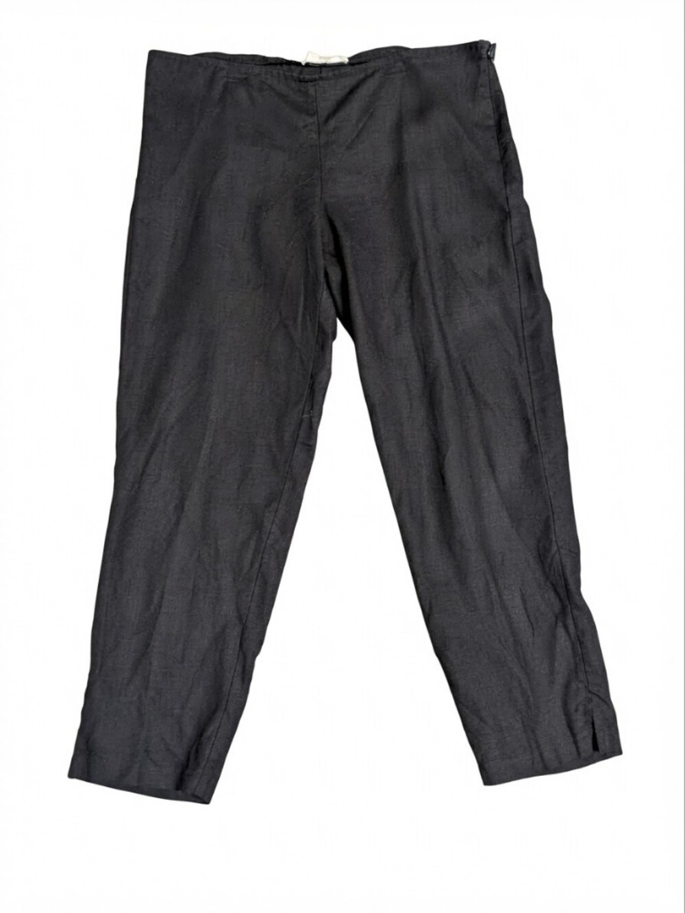 Eileen Fisher Womens Pants Medium M Black 100% Linen Cropped Ankle Slit Cuff